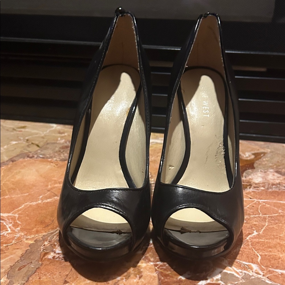 Nine West Black Peep-Toe Heels